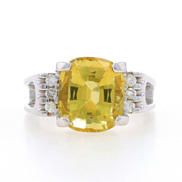White Gold Heliodor/Yellow Beryl & Diamond Ring 14k Cushion 4.53ctw Euro Shank White Gold Heliodor/Yellow Beryl & Diamond Ring 14k Cushion 4.53ctw Euro Shank