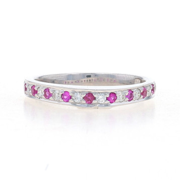 White Gold Ruby & Diamond Wedding Band - 14k Round .54ctw Stackable Ring White Gold Ruby & Diamond Wedding Band - 14k Round .54ctw Stackable Ring