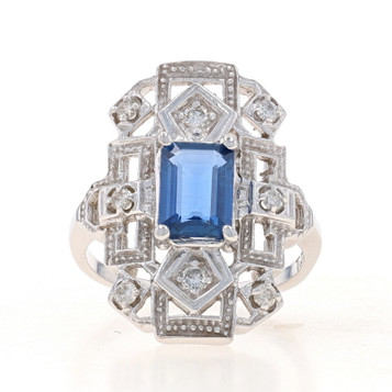 White Gold Sapphire & Diamond Ring - 14k Emerald Cut 1.43ctw White Gold Sapphire & Diamond Ring - 14k Emerald Cut 1.43ctw
