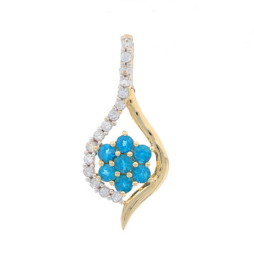 Yellow Gold Apatite & White Topaz Cluster Pendant -10k Rnd .73ctw Flower Blossom Yellow Gold Apatite & White Topaz Cluster Pendant -10k Rnd .73ctw Flower Blossom