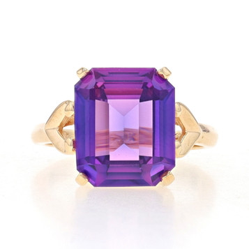 Yellow Gold Lab-Created Sapphire Vintage Cocktail Solitaire Ring 10k Emer 6.18ct Yellow Gold Lab-Created Sapphire Vintage Cocktail Solitaire Ring 10k Emer 6.18ct