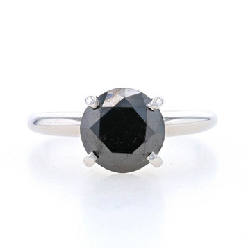 White Gold Black Diamond Solitaire Engagement Ring - 14k Round 2.38ct Treated White Gold Black Diamond Solitaire Engagement Ring - 14k Round 2.38ct Treated