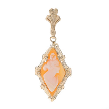 Yellow Gold Shell Vintage Pendant - 10k Carved Cameo Silhouette Yellow Gold Shell Vintage Pendant - 10k Carved Cameo Silhouette