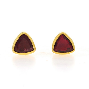 Yellow Gold Tourmaline Stud Earrings - 18k Trillion 4.20ctw Pierced Yellow Gold Tourmaline Stud Earrings - 18k Trillion 4.20ctw Pierced