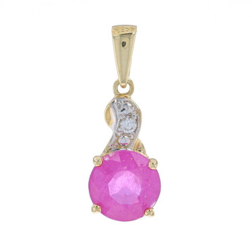 Yellow Gold Ruby & White Topaz Pendant - 10k Round 2.28ctw Yellow Gold Ruby & White Topaz Pendant - 10k Round 2.28ctw