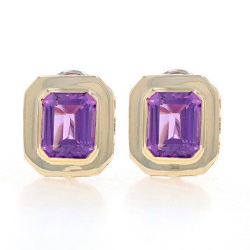 Yellow Gold Amethyst Large Stud Earrings - 14k Emerald 10.10ctw Pierced Yellow Gold Amethyst Large Stud Earrings - 14k Emerald 10.10ctw Pierced