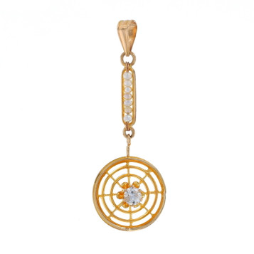 Yellow Gold Diamond & Pearl Art Deco Lavaliere Pendant 10k European.14ct Vintage Yellow Gold Diamond & Pearl Art Deco Lavaliere Pendant 10k European.14ct Vintage