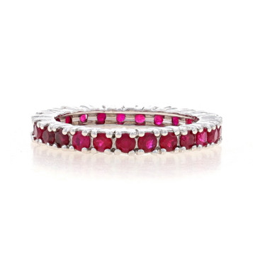 White Gold Ruby Eternity Band - 18k Round 1.50ctw Wedding Ring Stack Sz 5 White Gold Ruby Eternity Band - 18k Round 1.50ctw Wedding Ring Stack Sz 5