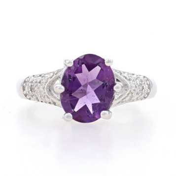 NEW Amethyst & Diamond Ring - Sterling Silver 925 Oval 2.29ctw Size 7 NEW Amethyst & Diamond Ring - Sterling Silver 925 Oval 2.29ctw Size 7