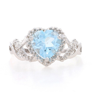 NEW Blue Topaz Heart Ring - Sterling Silver Diamond-Accented Halo 2.21ctw NEW Blue Topaz Heart Ring - Sterling Silver Diamond-Accented Halo 2.21ctw