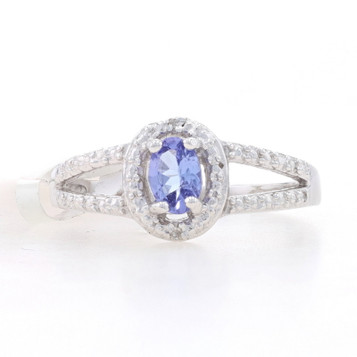 NEW Tanzanite & Diamond Ring - 925 Sterling Silver Oval .43ctw Halo-Inspired NEW Tanzanite & Diamond Ring - 925 Sterling Silver Oval .43ctw Halo-Inspired