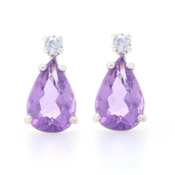 Sterling Silver Amethyst & Cubic Zirconia Stud Earrings - 925 Pear Cut Pierced Sterling Silver Amethyst & Cubic Zirconia Stud Earrings - 925 Pear Cut Pierced