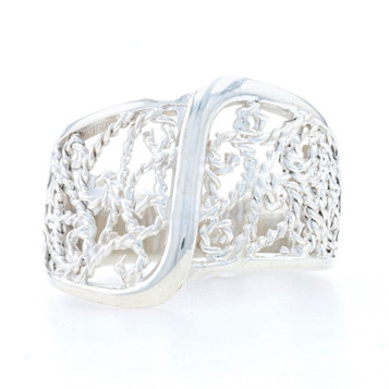 Sterling Silver Bypass Statement Band - 925 Rope Ring Sterling Silver Bypass Statement Band - 925 Rope Ring