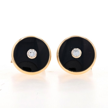 Yellow Gold Onyx & Diamond Men's Cufflinks - 14k .36ctw Geometric Circle Yellow Gold Onyx & Diamond Men's Cufflinks - 14k .36ctw Geometric Circle