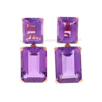 Rose Gold Amethyst Enhancer Earrings - 18k Emerald 18.25ctw Convert Stud/Dangle Rose Gold Amethyst Enhancer Earrings - 18k Emerald 18.25ctw Convert Stud/Dangle