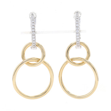 Yellow Gold Diamond Huggie Hoop Dangle Earrings - 14k Round Brilliant .10ctw Circles French Set Pierced Yellow Gold Diamond Huggie Hoop Dangle Earrings - 14k Round Brilliant .10ctw Circles French Set Pierced
