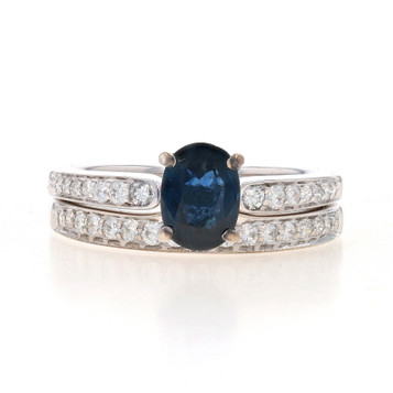 White Gold Sapphire & Diamond Engagement Ring & Wedding Band - 14k Oval 1.47ctw White Gold Sapphire & Diamond Engagement Ring & Wedding Band - 14k Oval 1.47ctw