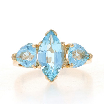 Yellow Gold Blue Topaz Three-Stone Ring - 14k Marquise & Trillion 3.24ctw Yellow Gold Blue Topaz Three-Stone Ring - 14k Marquise & Trillion 3.24ctw