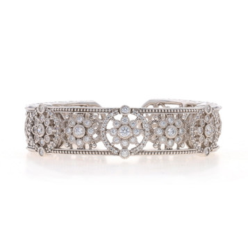 Judith Ripka Cubic Zirconia Floral Snowflake Hinge Cuff Bracelet 7" Sterling 925 Judith Ripka Cubic Zirconia Floral Snowflake Hinge Cuff Bracelet 7" Sterling 925