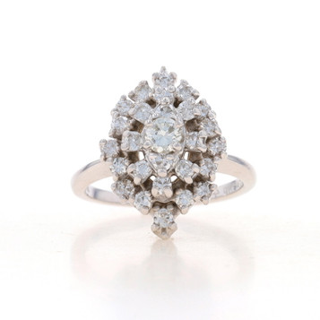 White Gold Diamond Cluster Cocktail Ring - 14k Round Brilliant .88ctw Tiered White Gold Diamond Cluster Cocktail Ring - 14k Round Brilliant .88ctw Tiered