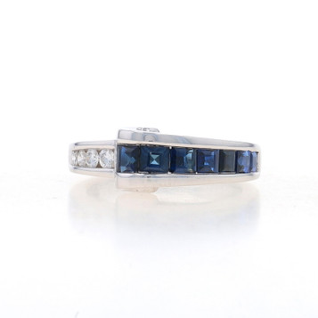 White Gold Sapphire & Diamond Scroll Band - 14k Square 1.06ctw Ring Sz 5 3/4 White Gold Sapphire & Diamond Scroll Band - 14k Square 1.06ctw Ring Sz 5 3/4