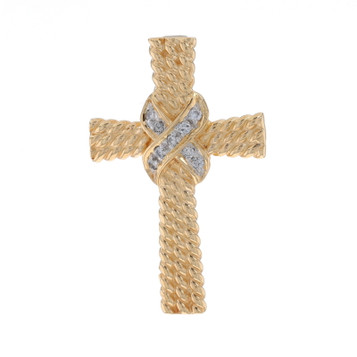 Yellow Gold Diamond Cross Pendant - 14k Round Brilliant .10ctw Faith Rope Knot Yellow Gold Diamond Cross Pendant - 14k Round Brilliant .10ctw Faith Rope Knot