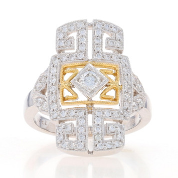 White Gold Diamond Cluster Cocktail Ring - 18k Round .84ctw Geometric Milgrain White Gold Diamond Cluster Cocktail Ring - 18k Round .84ctw Geometric Milgrain