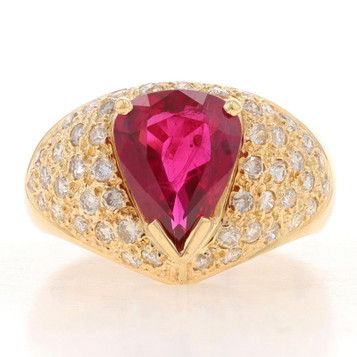 Yellow Gold Ruby & Diamond Ring - 18k Pear 3.72ctw GIA Yellow Gold Ruby & Diamond Ring - 18k Pear 3.72ctw GIA