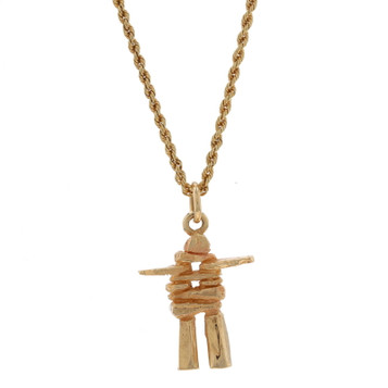 Yellow Gold Inukshuk Pendant Necklace 16" - 14k Arctic Stone Human Yellow Gold Inukshuk Pendant Necklace 16" - 14k Arctic Stone Human