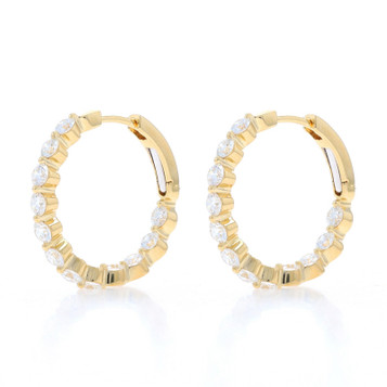 Yellow Gold Diamond Inside-Out Hoop Earrings 18k Round Brilliant 2.07ctw Pierced Yellow Gold Diamond Inside-Out Hoop Earrings 18k Round Brilliant 2.07ctw Pierced