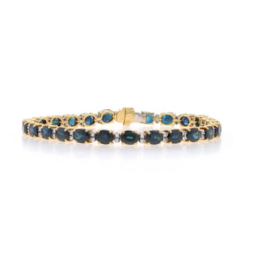 Yellow Gold Sapphire & Diamond Tennis Link Bracelet 6 3/4" - 18k Oval 13.40ctw Yellow Gold Sapphire & Diamond Tennis Link Bracelet 6 3/4" - 18k Oval 13.40ctw