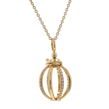 Yellow Gold Diamond Orb Pendant Necklace 15 3/4" - 18k Round .25ctw Opens Yellow Gold Diamond Orb Pendant Necklace 15 3/4" - 18k Round .25ctw Opens