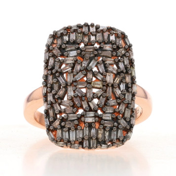 Sterling Diamond Cluster Cocktail Ring - 925 Rose Gold Plated Baguette 1.10ctw Sterling Diamond Cluster Cocktail Ring - 925 Rose Gold Plated Baguette 1.10ctw