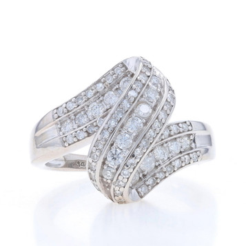 White Gold Diamond Cluster Bypass Ring - 14k Round Brilliant & Single .50ctw Ribbon White Gold Diamond Cluster Bypass Ring - 14k Round Brilliant & Single .50ctw Ribbon