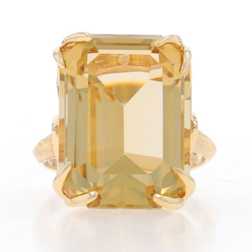 Yellow Gold Citrine Cocktail Solitaire Ring - 14k Emerald Cut 21.40ct Knife-Edge Yellow Gold Citrine Cocktail Solitaire Ring - 14k Emerald Cut 21.40ct Knife-Edge