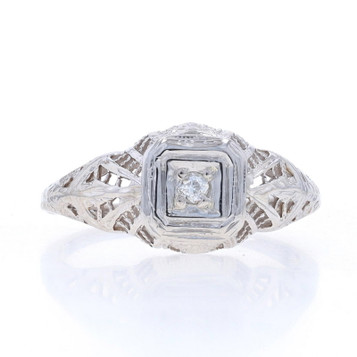 White Gold Diamond Art Deco Solitaire Ring -18k Euro Vintage Filigree Engagement White Gold Diamond Art Deco Solitaire Ring -18k Euro Vintage Filigree Engagement
