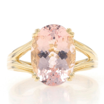Yellow Gold Morganite Cocktail Solitaire Ring - 14k Oval 6.75ct Yellow Gold Morganite Cocktail Solitaire Ring - 14k Oval 6.75ct