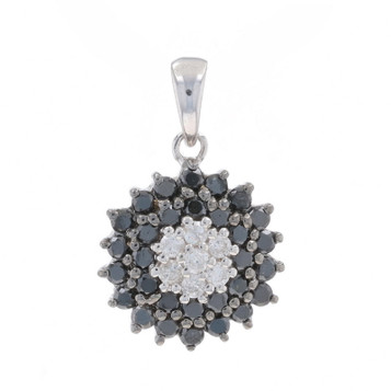 White Gold Black Diamond Cluster Halo Pendant - 14k Round 1.00ctw Flower Treated White Gold Black Diamond Cluster Halo Pendant - 14k Round 1.00ctw Flower Treated