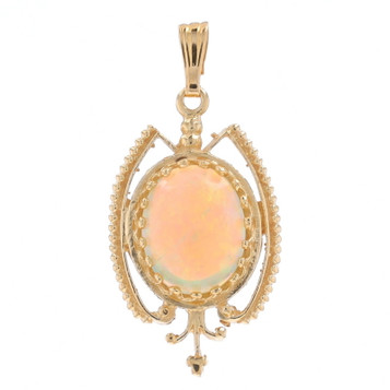 Yellow Gold Opal Solitaire Pendant - 14k Oval Cabochon 1.45ct Yellow Gold Opal Solitaire Pendant - 14k Oval Cabochon 1.45ct