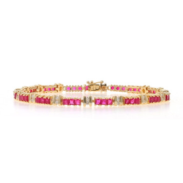 Yellow Gold Lab-Created Ruby Diamond Link Bracelet 7 3/4" - 14k Sq3.69ctw Tennis Yellow Gold Lab-Created Ruby Diamond Link Bracelet 7 3/4" - 14k Sq3.69ctw Tennis
