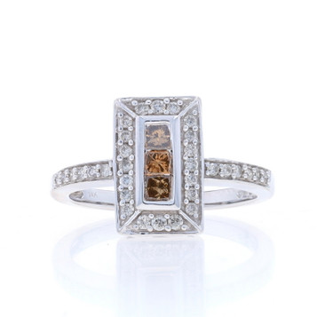 White Gold Fancy Brown Diamond Ring - 14k Princess .58ctw Three-Stone Halo White Gold Fancy Brown Diamond Ring - 14k Princess .58ctw Three-Stone Halo