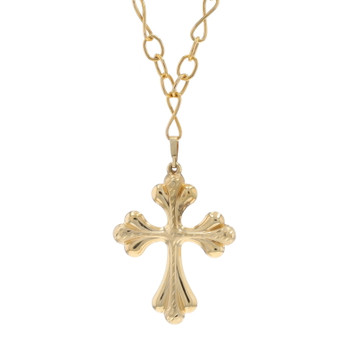 Yellow Gold Budded Cross Pendant Necklace 32" - 14k Faith Yellow Gold Budded Cross Pendant Necklace 32" - 14k Faith