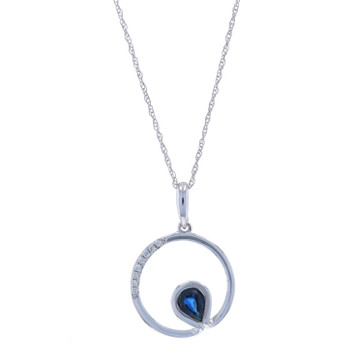 White Gold Sapphire & Diamond Circle Pendant Necklace 16" - 14k Pear .33ctw White Gold Sapphire & Diamond Circle Pendant Necklace 16" - 14k Pear .33ctw