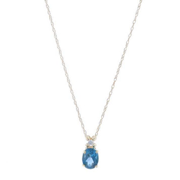 Yellow Gold London Blue Topaz & Diamond Pendant Necklace 18" - 14k Oval 1.60ct Yellow Gold London Blue Topaz & Diamond Pendant Necklace 18" - 14k Oval 1.60ct