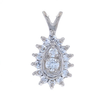 White Gold Diamond Halo Pendant - 14k Round .23ctw Teardrop White Gold Diamond Halo Pendant - 14k Round .23ctw Teardrop