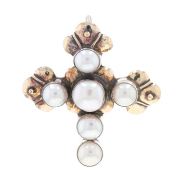 Dian Malouf Cultured Mabe Pearl Cross Brooch/Pendant Enhancer 925 & Gold 14k Pin Dian Malouf Cultured Mabe Pearl Cross Brooch/Pendant Enhancer 925 & Gold 14k Pin
