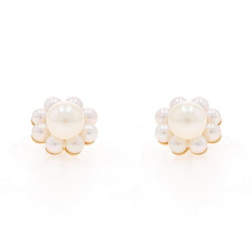 Yellow Gold Cultured Pearl Earrings - 14k Studs w/ Halo Jacket Enhancers Yellow Gold Cultured Pearl Earrings - 14k Studs w/ Halo Jacket Enhancers