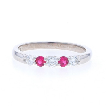 White Gold Diamond & Ruby Five-Stone Band - 18k Round .60ctw Wedding Ring White Gold Diamond & Ruby Five-Stone Band - 18k Round .60ctw Wedding Ring