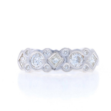 White Gold Diamond Cluster Band - 14k Round & Princess .73ctw Five-Stone Ring White Gold Diamond Cluster Band - 14k Round & Princess .73ctw Five-Stone Ring