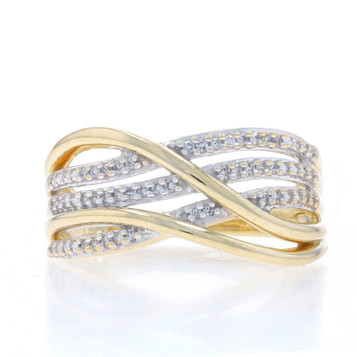 Yellow Gold Diamond Crossover Band - 10k Single Cut .15ctw Wave Ring Yellow Gold Diamond Crossover Band - 10k Single Cut .15ctw Wave Ring